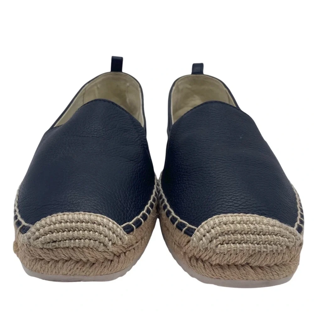 Michael Kors Womens Shoes Leather Espadrille Slip Ons Sz 6.5 Black Flat Casual